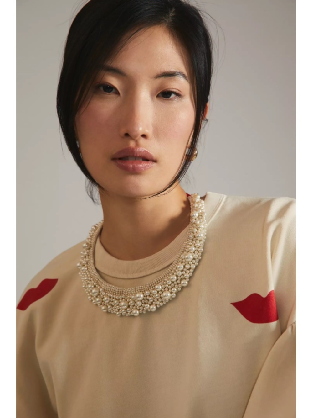 Clare V. Drop Shoulder Sweatshirt in Cream/Poppy Lips - Picture 10 of 14